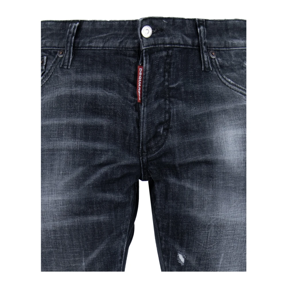 Dsquared2 Mannen Knopen Jeans met Leren Patch Gray Heren