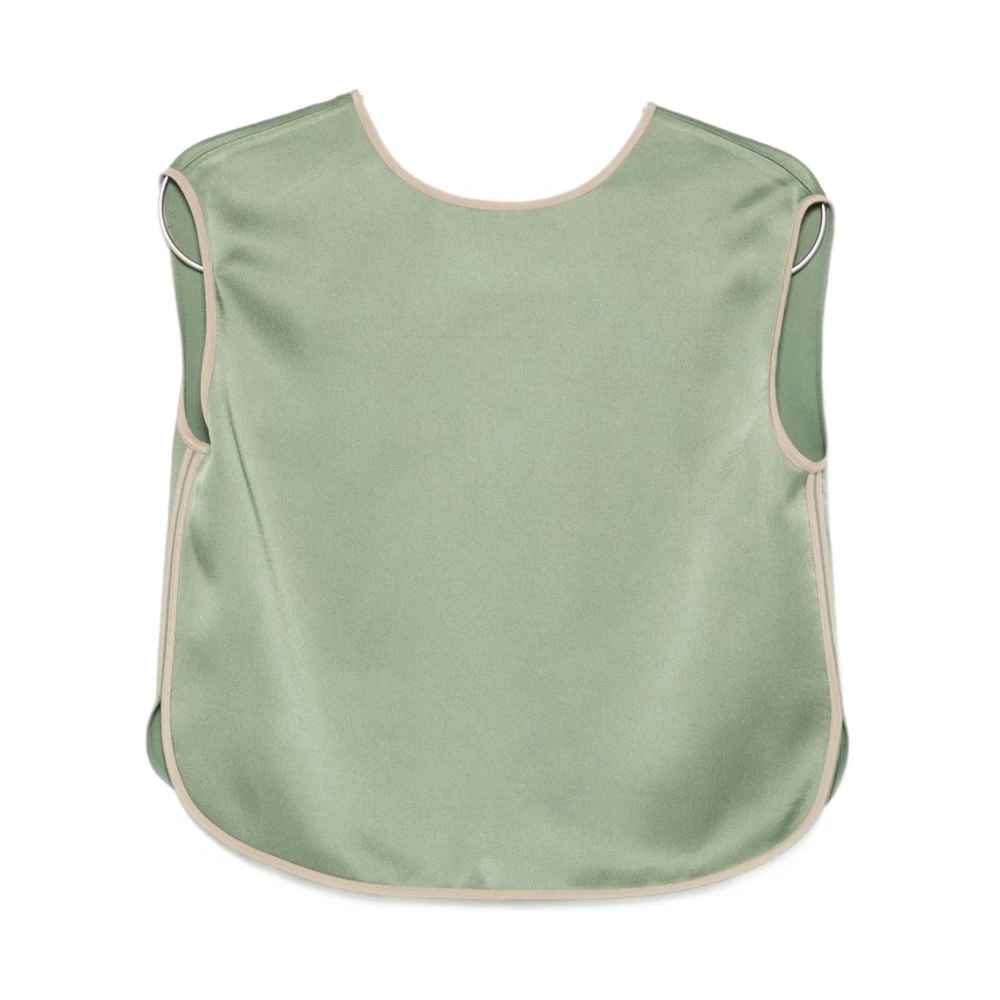 Forte Forte Women's Green Sleeveless Tops, M, Trimmed Blouse