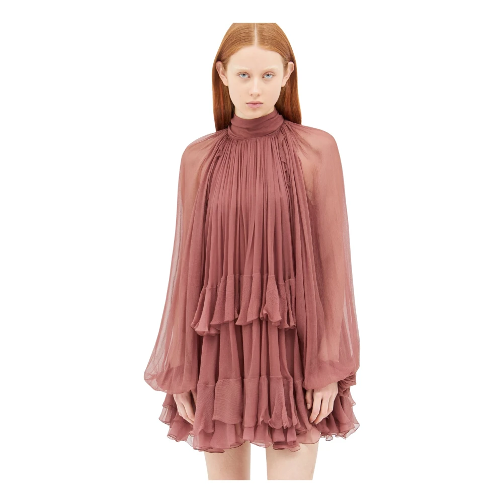 Chloé Zijden Mousseline Mini Cape Jurk Brown Dames