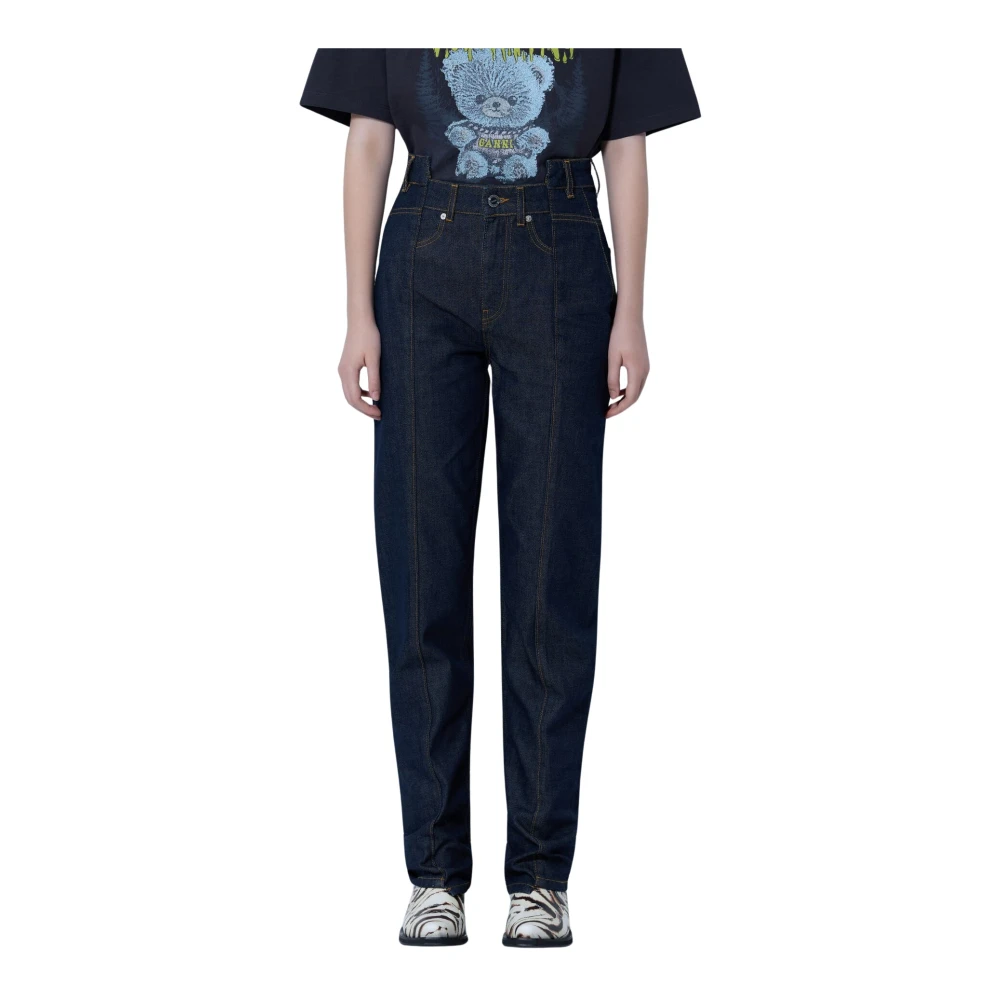 Ganni Slub Denim Fold Jeans - Female - Straight Fit Jeans - Blue - W26 - Jeans