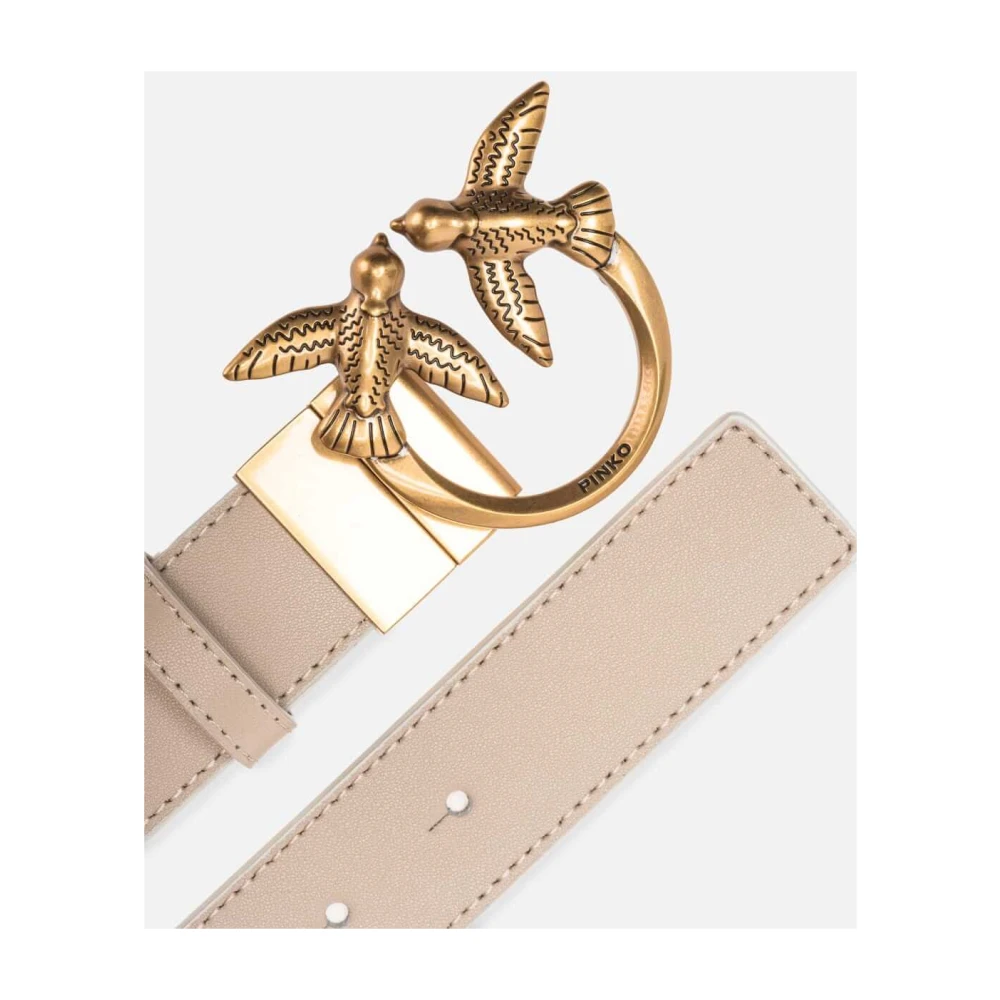 Pinko Love Birds Omkeerbare Leren Riem Beige Dames