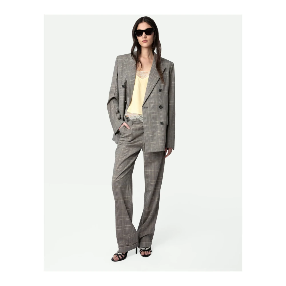 Zadig & Voltaire Grijze Wollen Geruite Pantalon Gray Dames