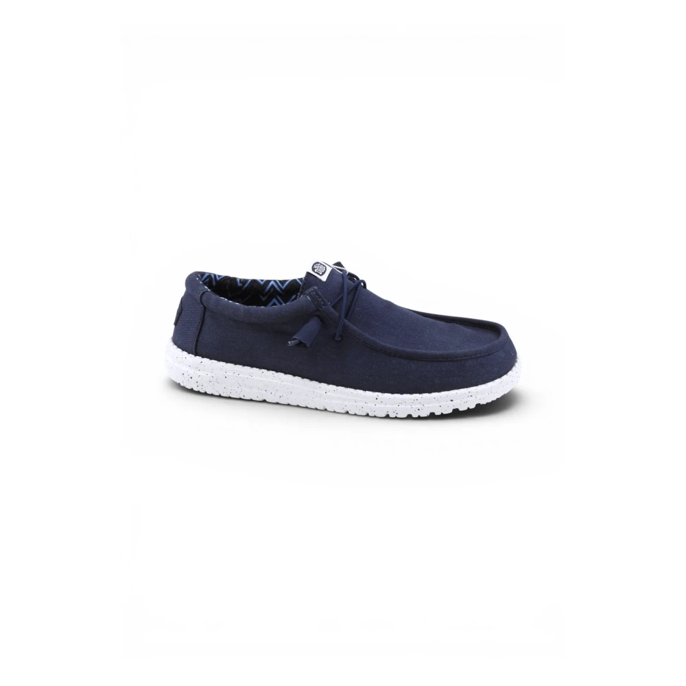 Hey Dude Men's Blue Boat Shoes, 11 Uk, Wally Stretch Canvas Loafers