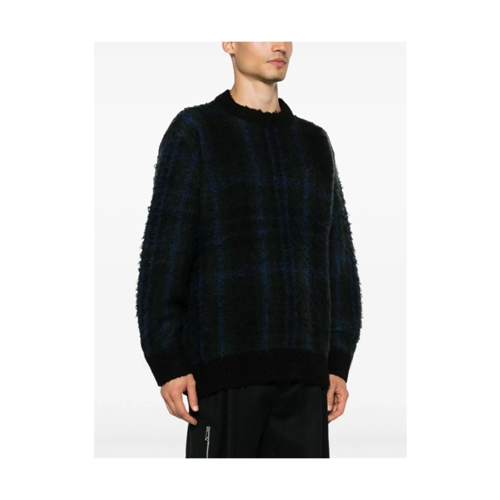 Sacai Geruite Patroon Wollen Trui Blue Heren