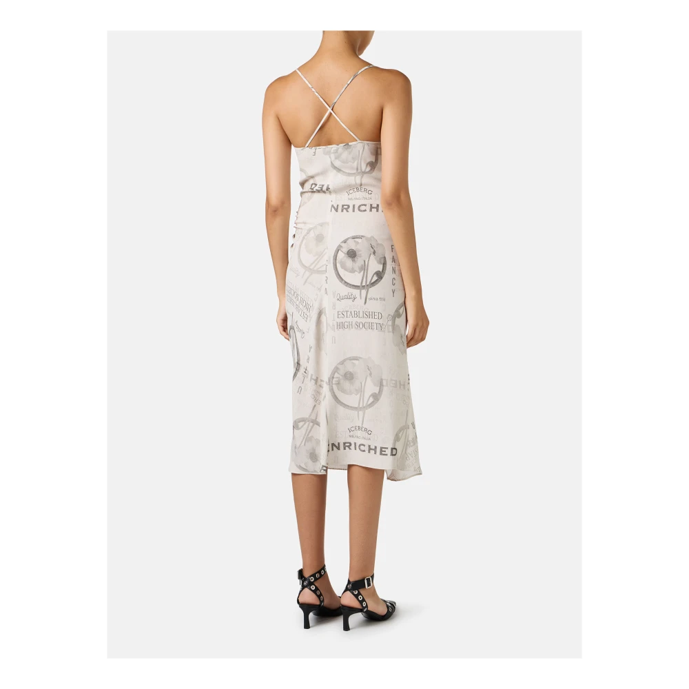Iceberg Midi-jurk met schouderbandjes van dubbele viscose georgette in stuc kleur Beige Dames