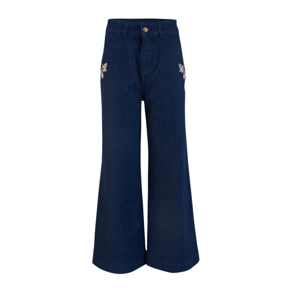 YES ZEE Blauwe Palazzo Broek met Zakapplicatie Blue Dames
