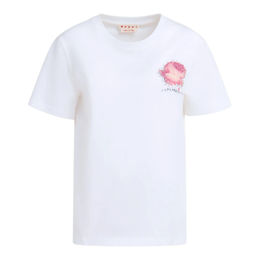 Marni jersey t-shirt met bloemenpatch White Dames