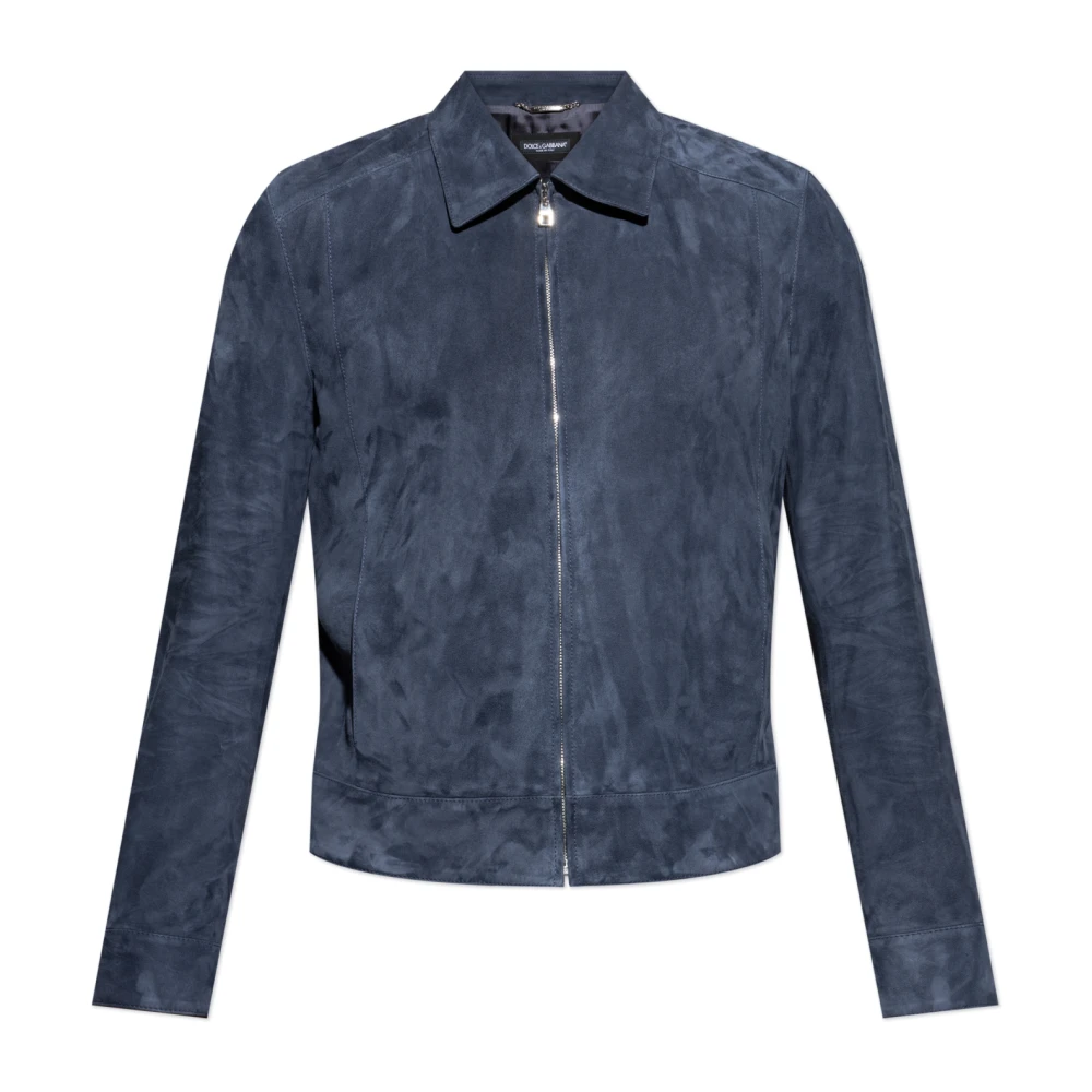 Dolce & Gabbana Men's Blue Leather Jackets,, Suede Jacket Extra Large