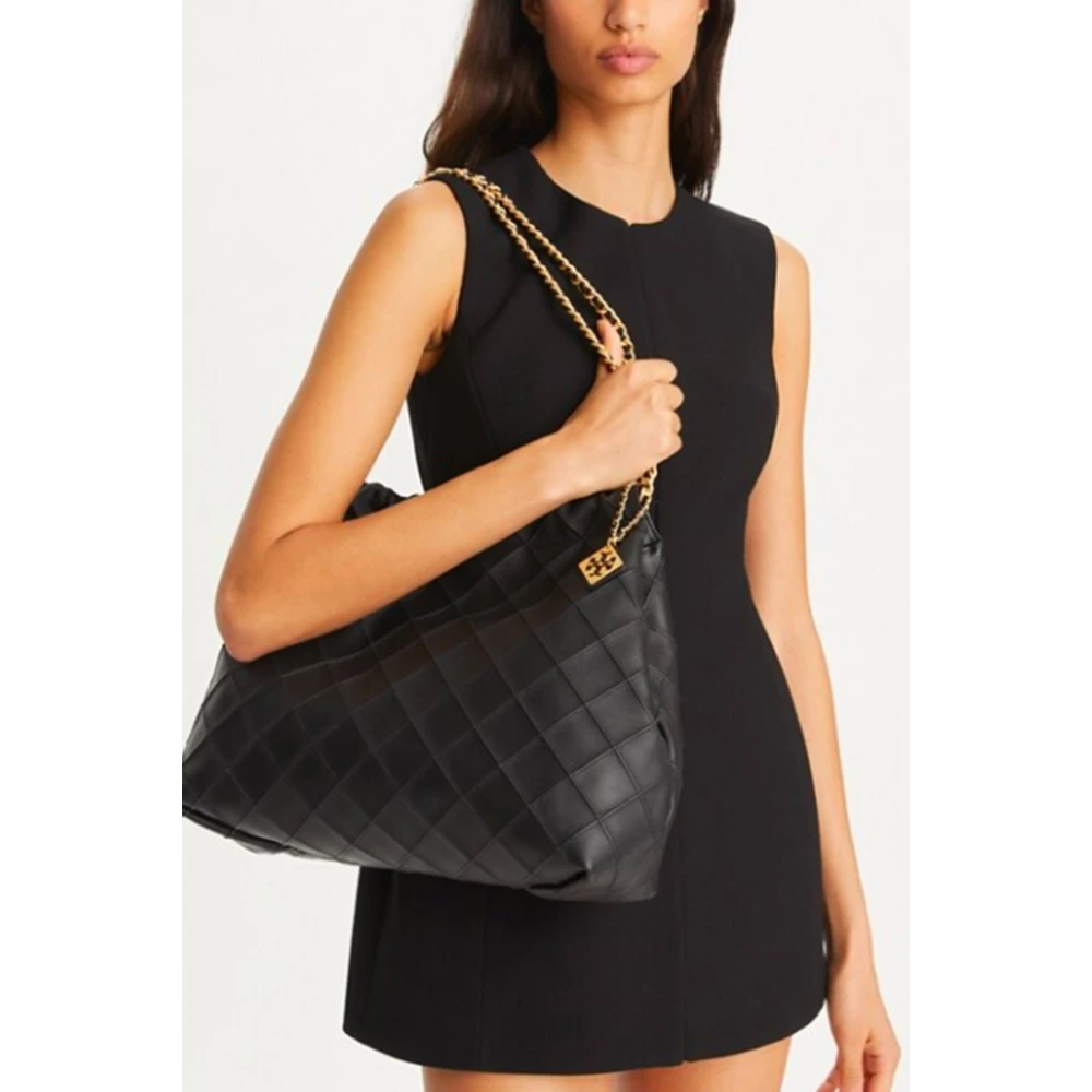 TORY BURCH Diamantgestikte leren schoudertas Black Dames