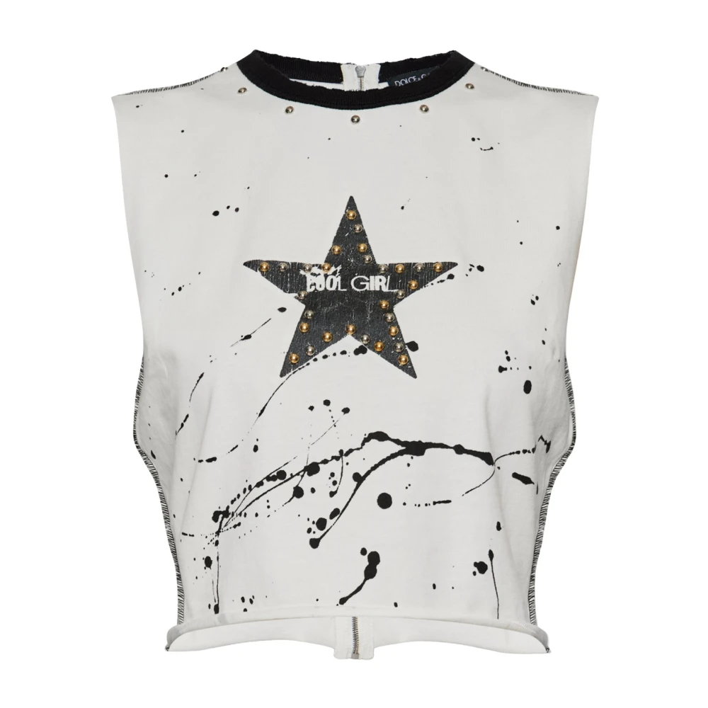 Dolce & Gabbana Kvinno Vit Toppar Dam, S, Bomull, Top Med Applikationer