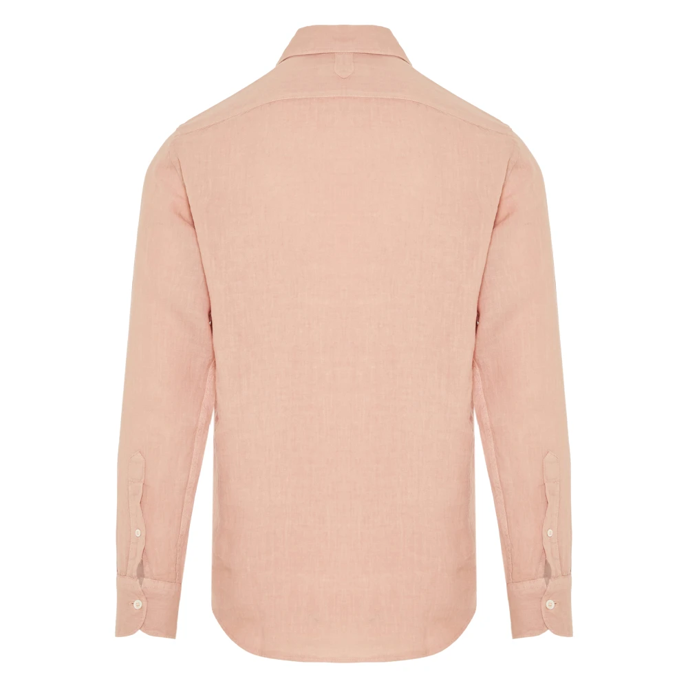 Canali Italiaans Linnen Overhemd Gm02128 Ontwerp Pink Heren