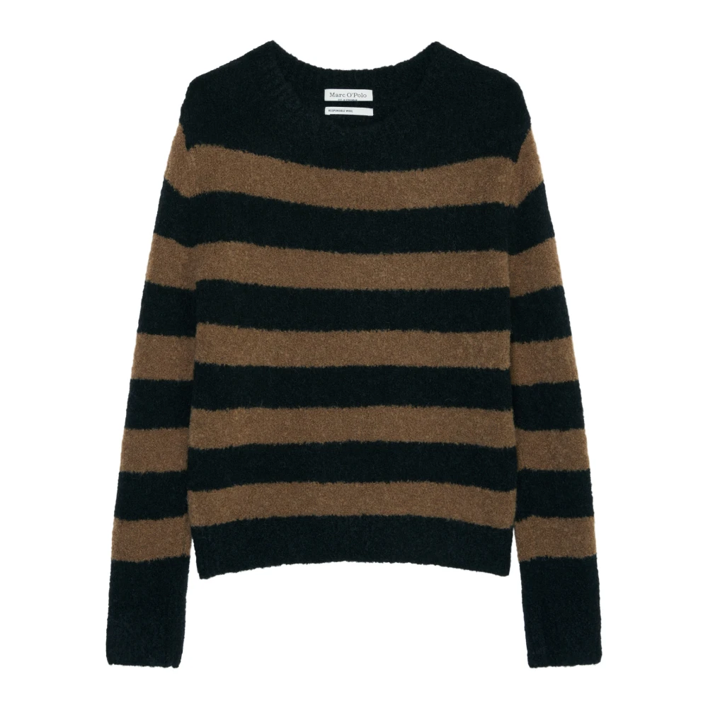 Marc O'Polo Gestreepte bouclé trui Black Dames