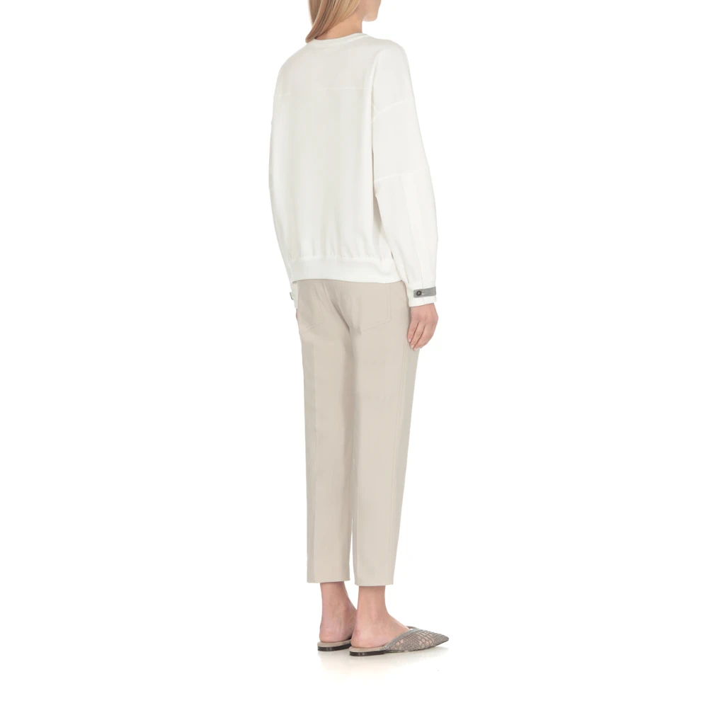 BRUNELLO CUCINELLI Witte Katoenen Sweatshirt met Messing Details White Dames