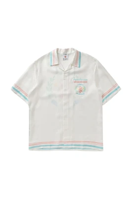 Tryckt Sidenskjorta med Camp Collar