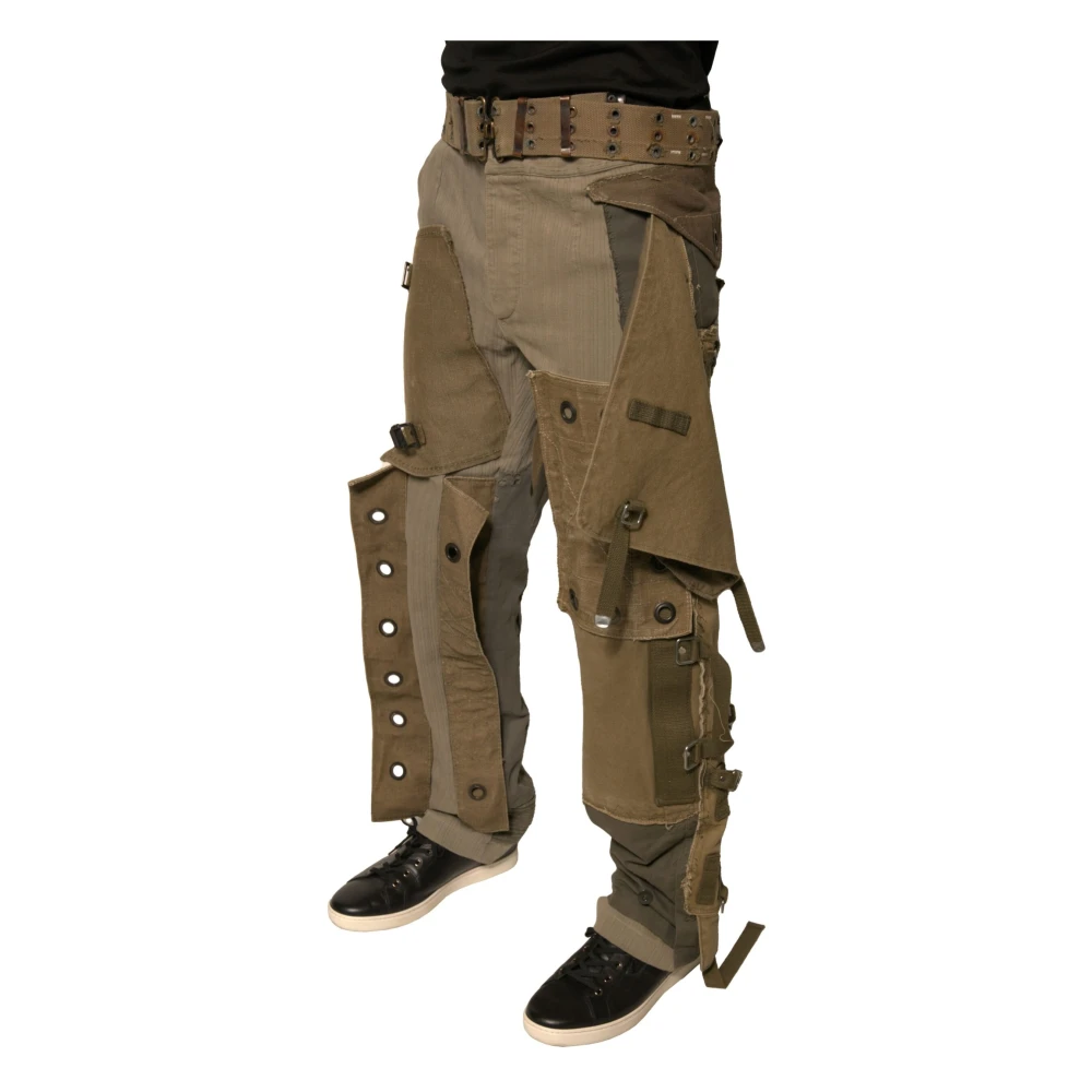 Dolce & Gabbana Vintage Patchwork Cargo Broek met Applicaties Beige Heren