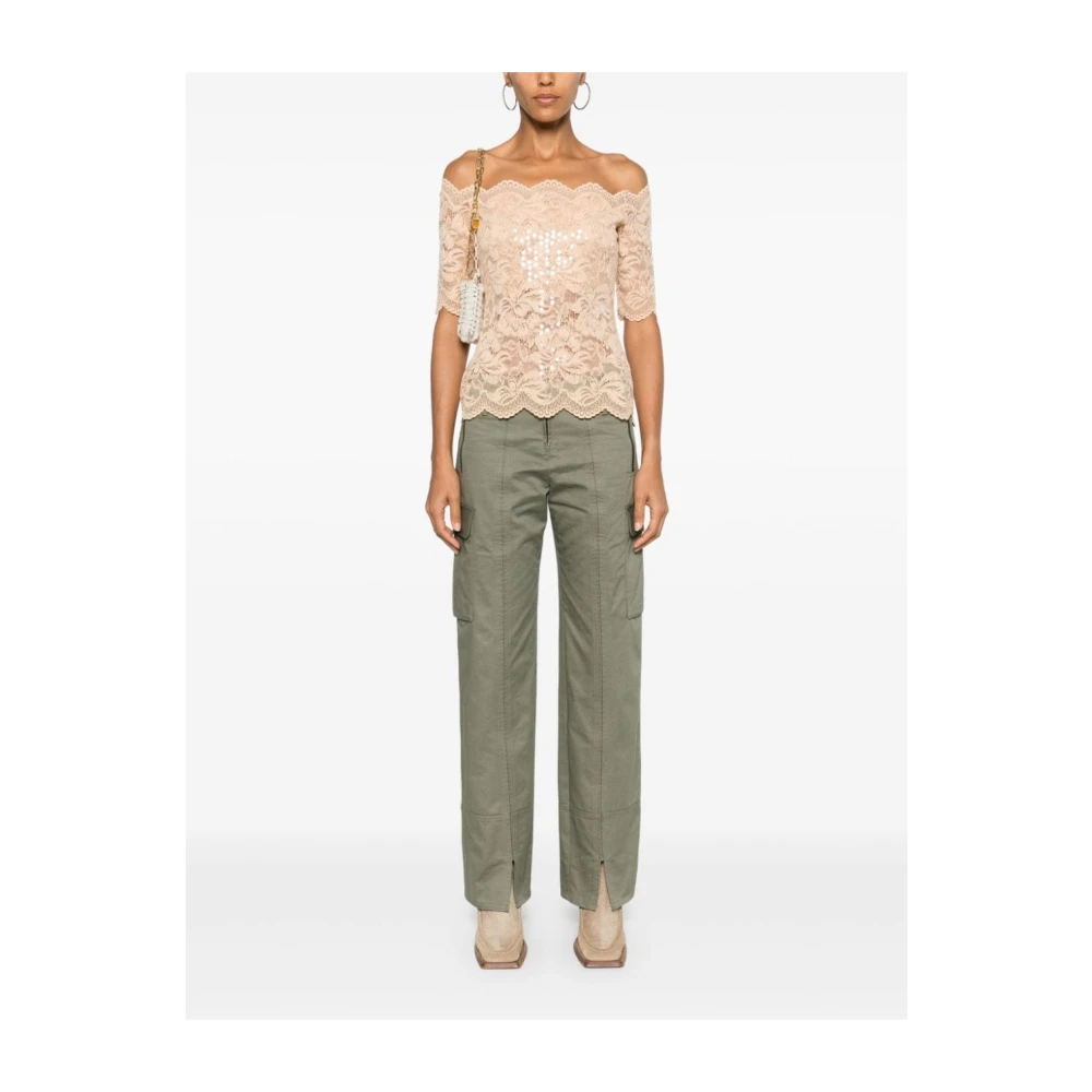 Paco Rabanne Pailletten Top met Wijde Hals Beige Dames