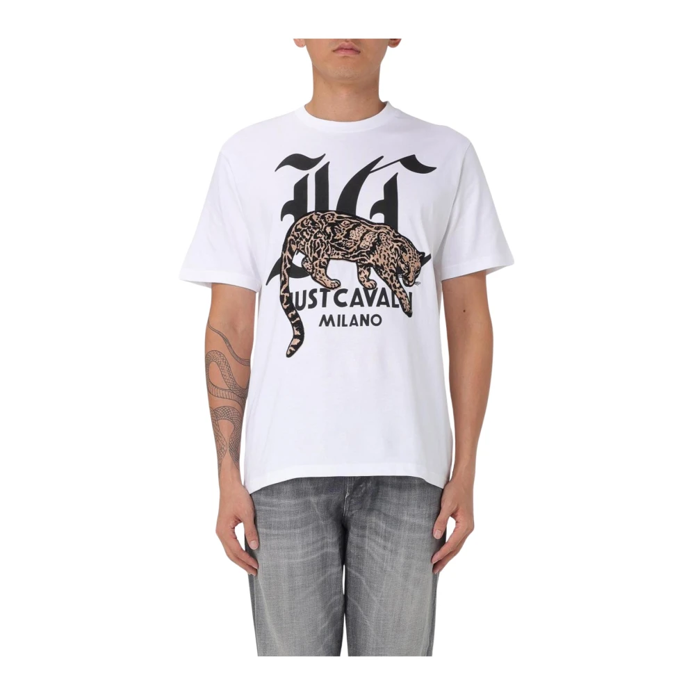 Just Cavalli Men's White T-Shirts, L, Jaguar Graphic Tee