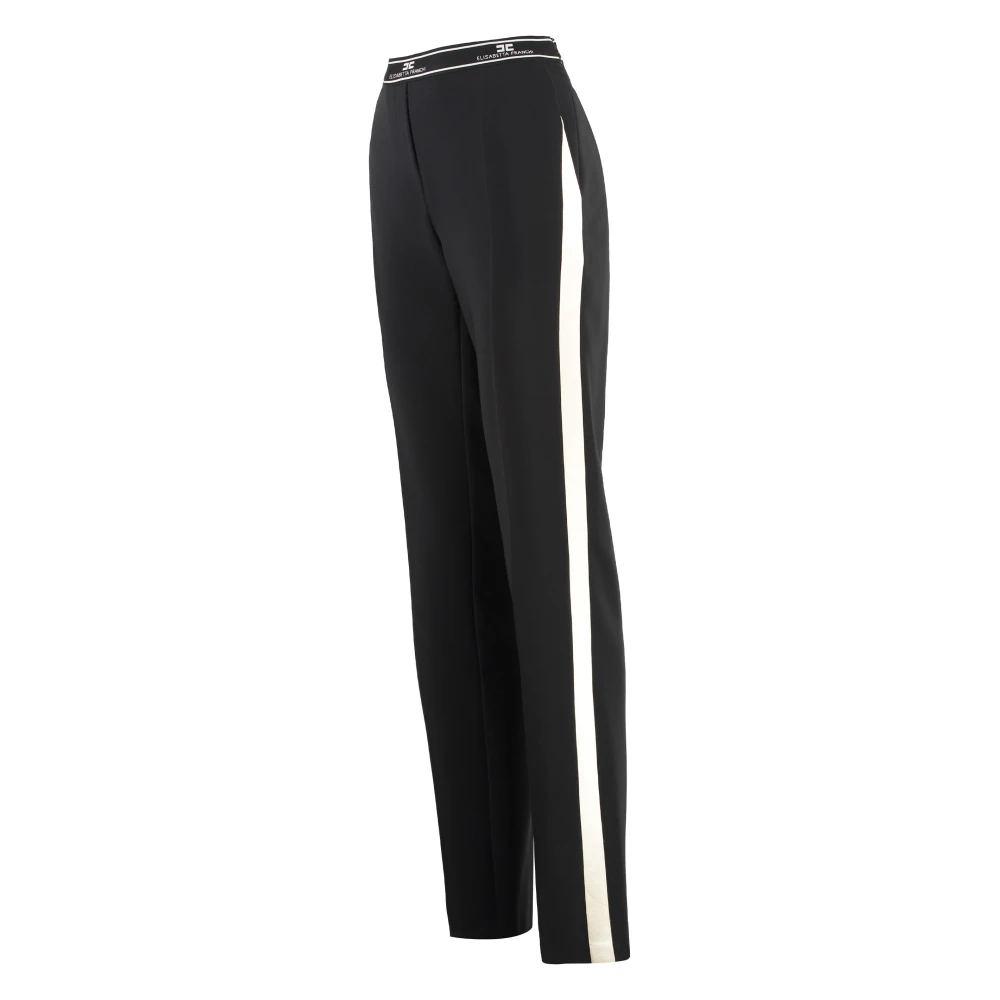 Elisabetta Franchi Gestreepte Crepe Broek met Elastische Tailleband Black Dames