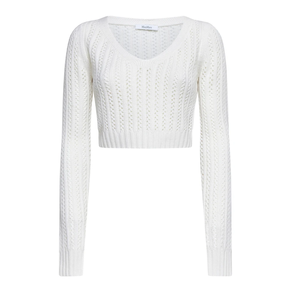 Max Mara Vanilla Crochet V-Neck Sweater White, Dam