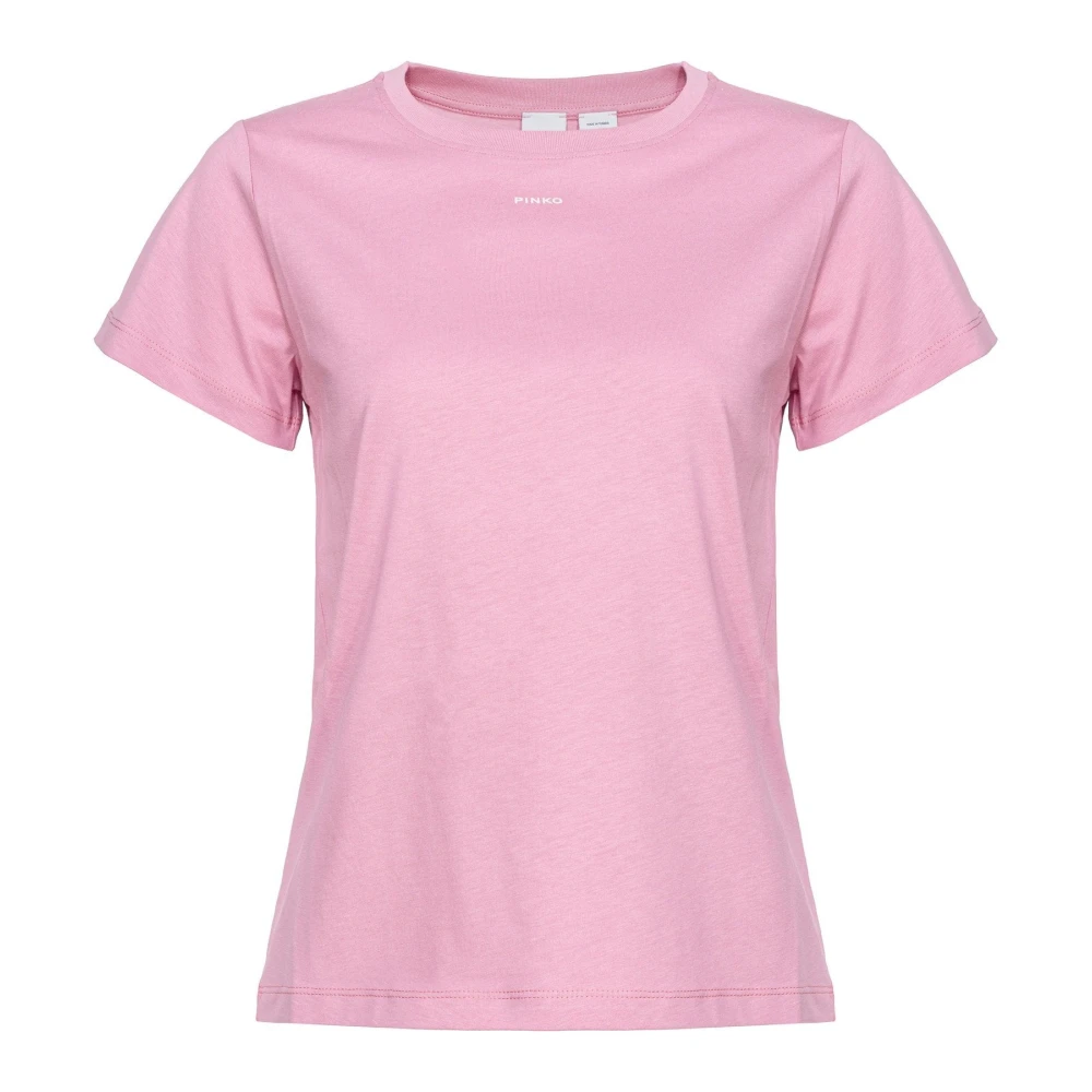 Pinko Slim Fit Katoenen T-shirt met Mini Logo Print Pink Dames