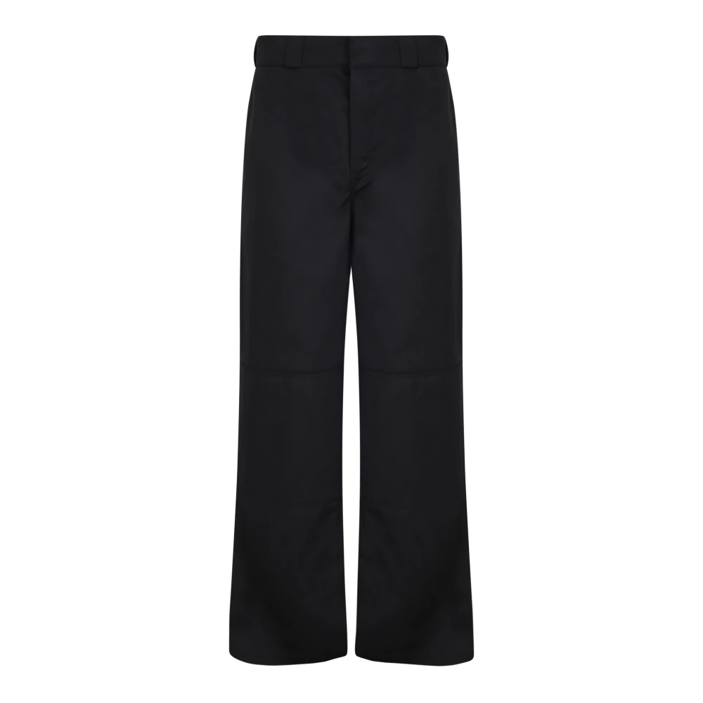 Palm Angels Men's Black Wide Trousers, L, Cotton Blend Straight Leg Trousers