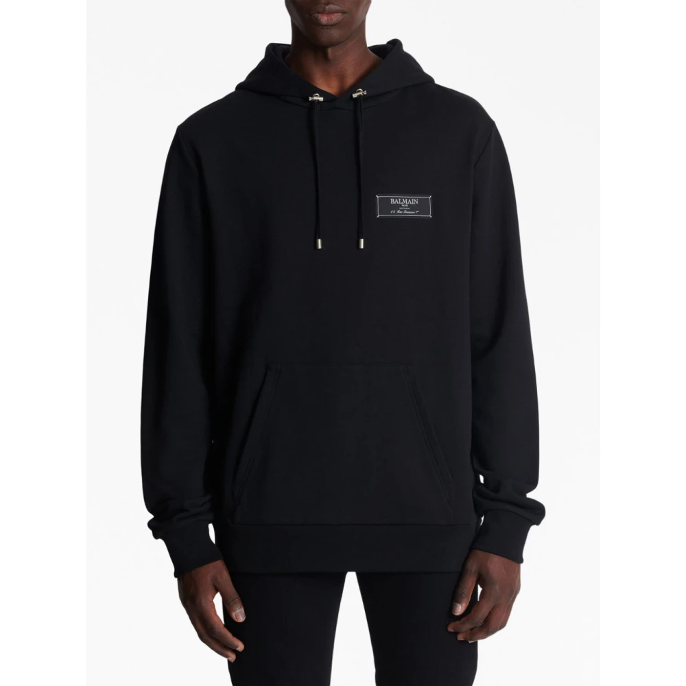 Balmain Iconische Zwarte Katoenen Hoodie Aw24 Black Heren