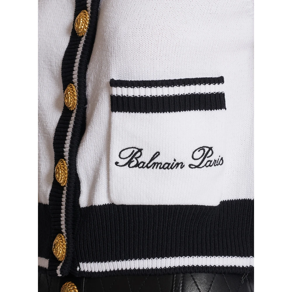Balmain Handtekening gebreide vest White Dames