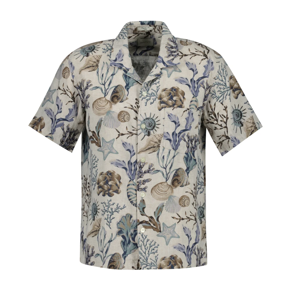 Gant Men's Multicolor Short Sleeve Shirts, L, Short Sleeve Linen Shirt