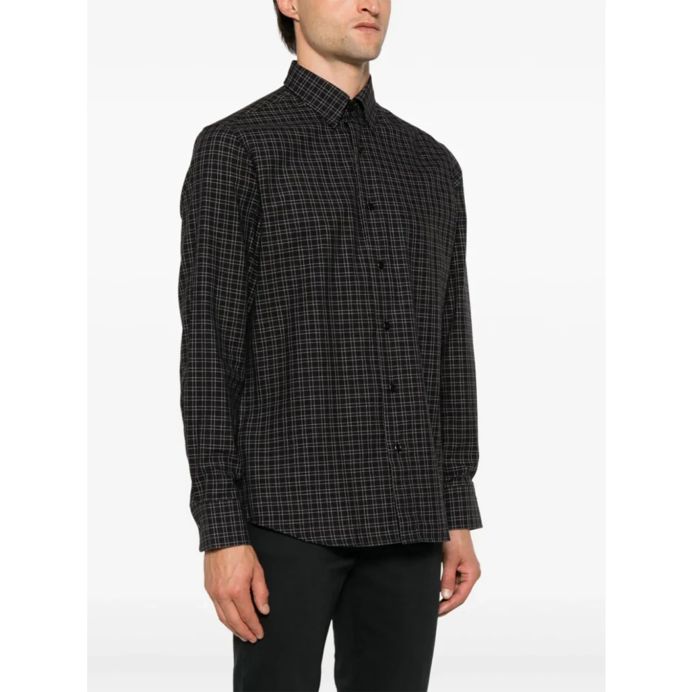Brioni Geruite Katoen-Kasjmier Overhemd Black Heren