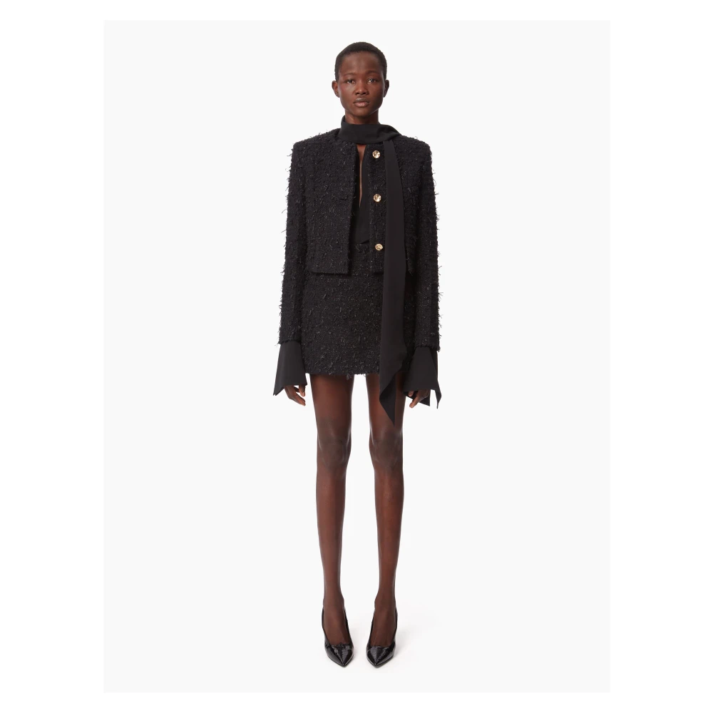 Nina Ricci Zwart Tweed Ronde Kraag Jas Black Dames
