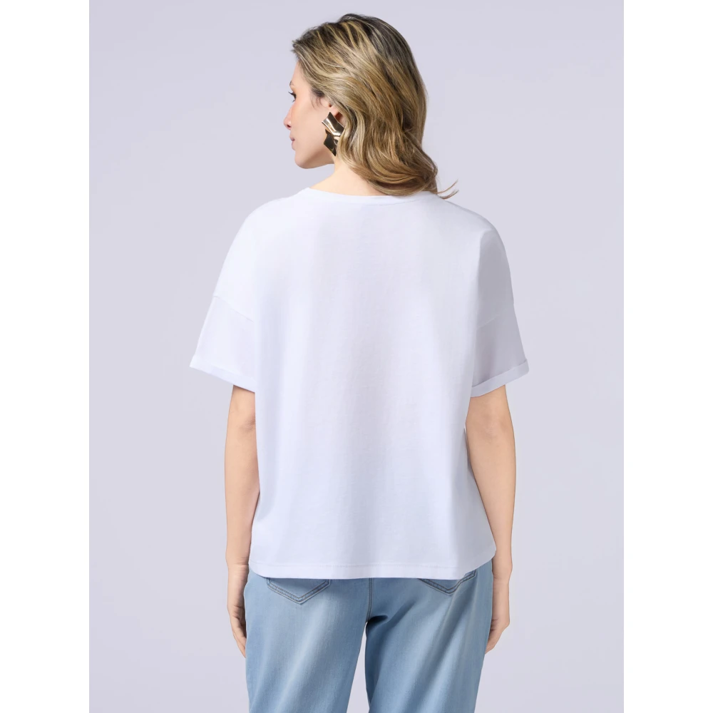 Oltre T-shirt met denim zak en pailletten White Dames