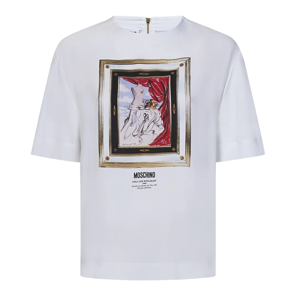 Moschino Witte Shirt met Grafische Print en Gouden Rits White Dames