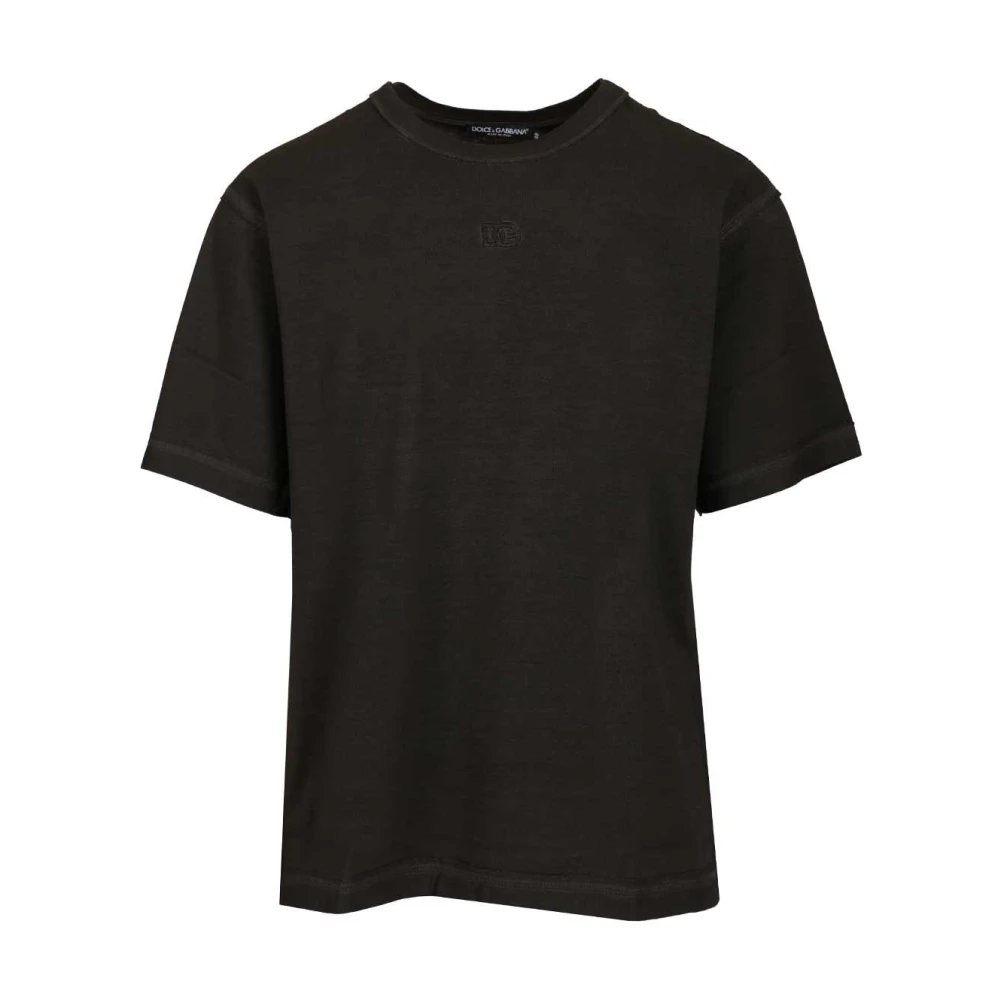 Dolce & Gabbana Black T-Shirts, Male, M, Tone-On-Tone Embroidered T-Shirt