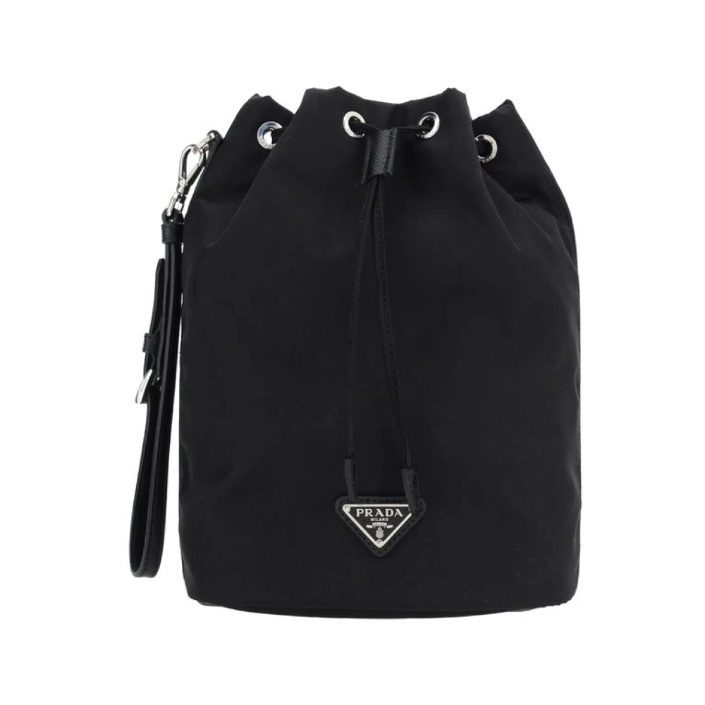 Prada Kvinno Svart Väskor Dam, One Size, Nylon, Nylon Bucket Väska Med Dragsko Stängning