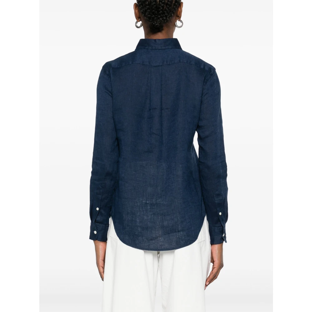 Polo Ralph Lauren Blauw linnen overhemd met geborduurde pony Blue Dames