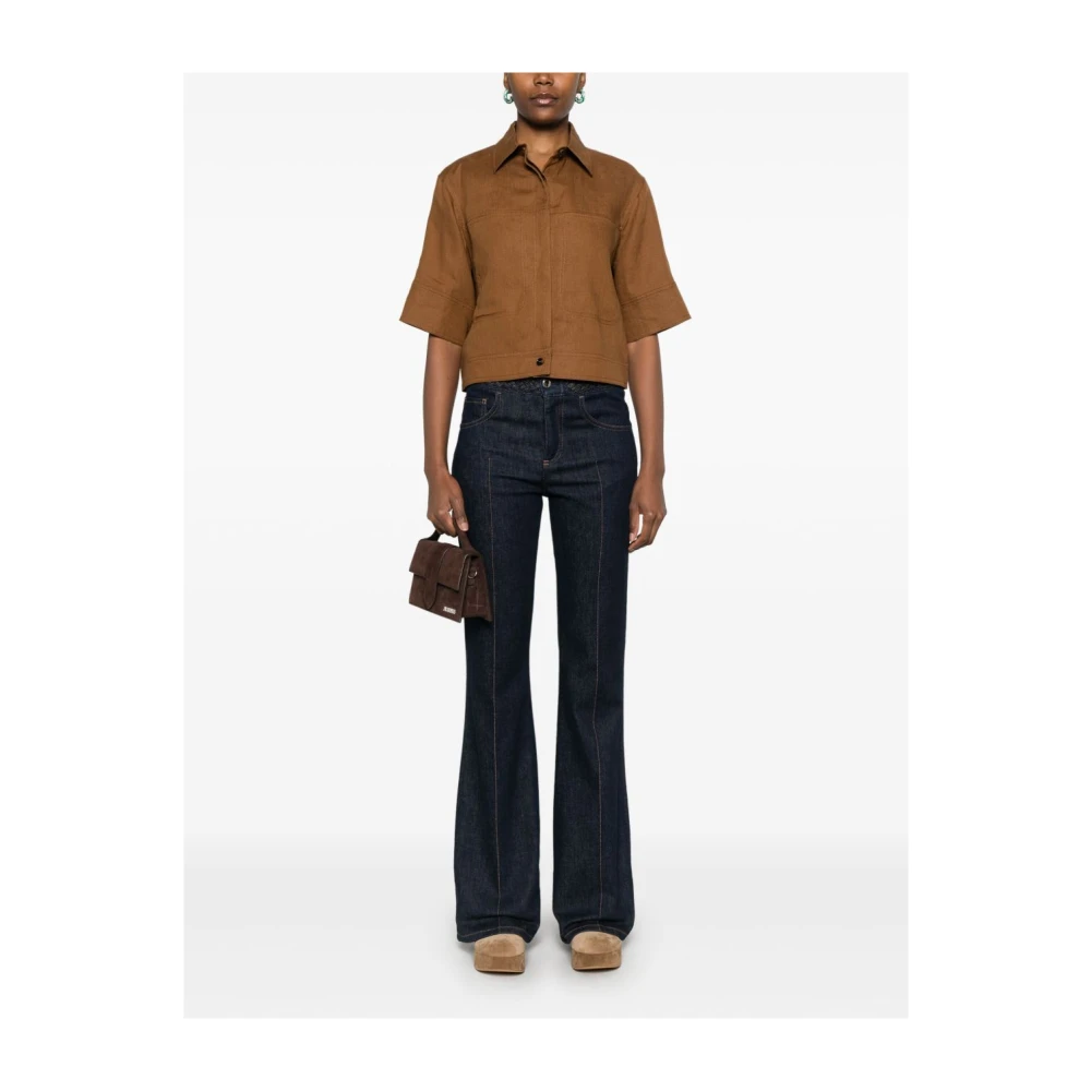 Max Mara Bruin leren overhemd met zakken Brown Dames