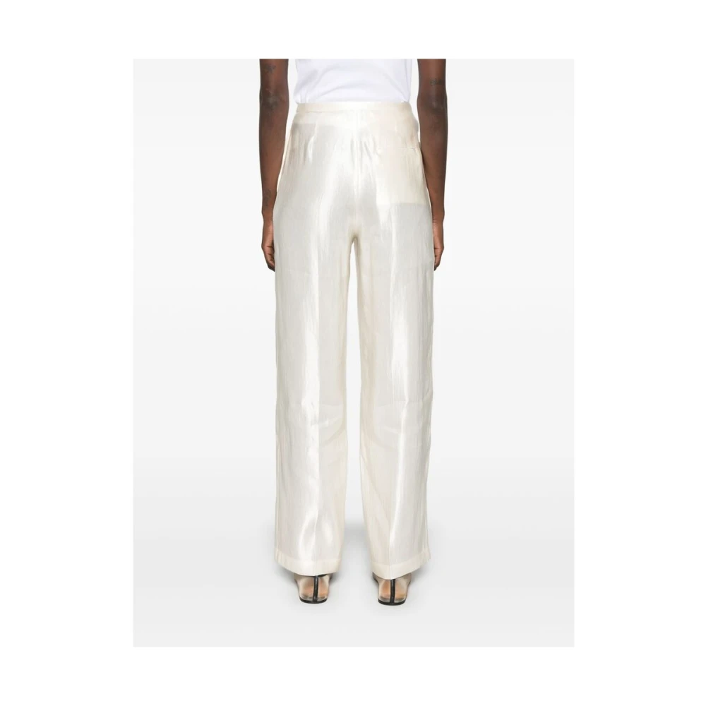 Loulou Studio Beige Broek met Zakken en Knopen White Dames