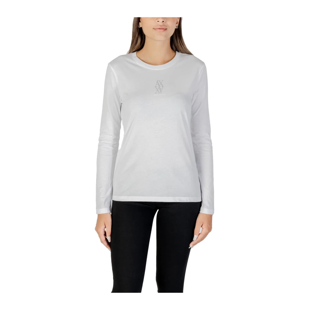 Armani Exchange Women's White Long Sleeve T-Shirts, Xs, Rhinestone Long Sleeve T-Shirt