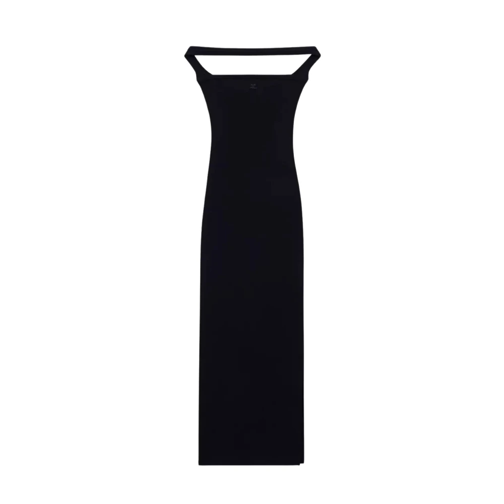 Courrèges Zwarte Gebreide Midi Jurk Black Dames