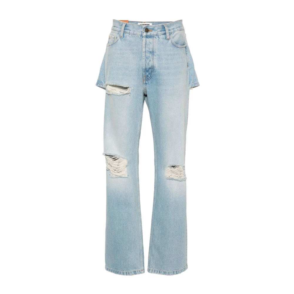 Lysblå Straight Leg Jeans med Ripped Detaljer