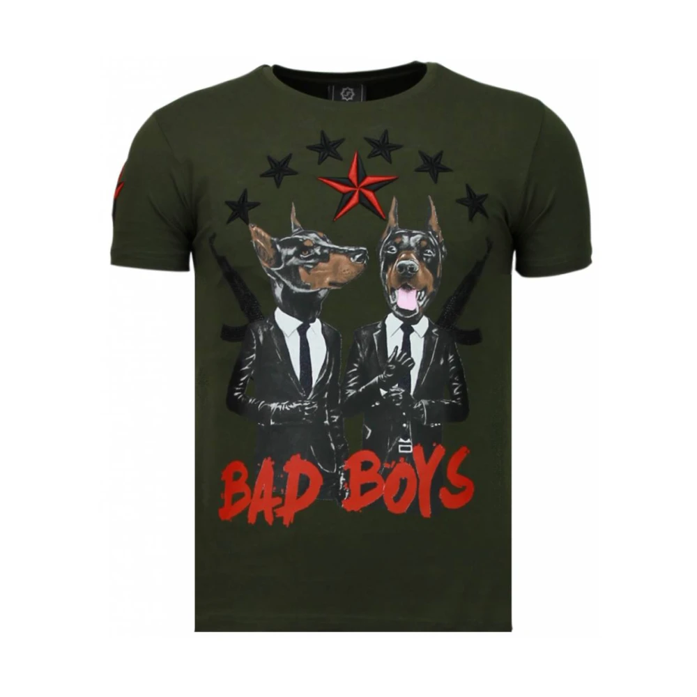 Local Fanatic Bad Boys Pinscher Rhinestone - T Shirt Herr - 5774G Green, Herr