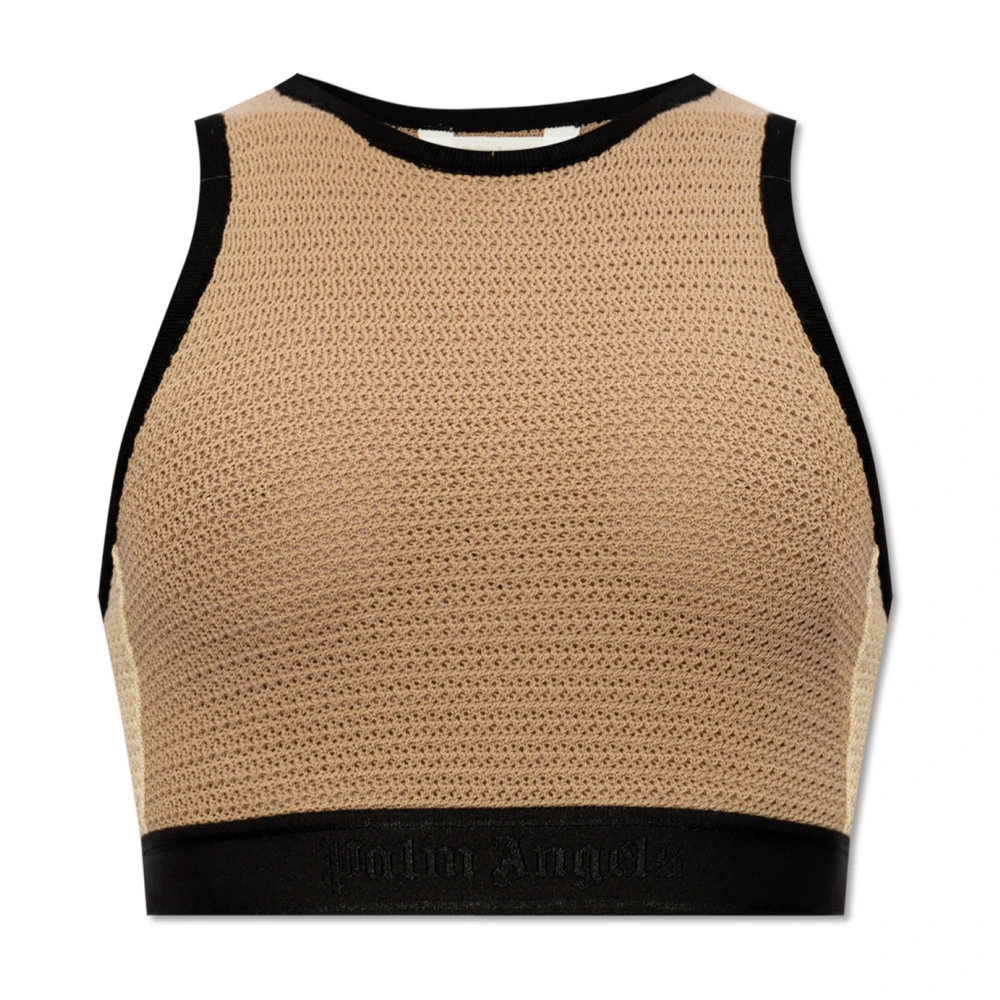 Palm Angels Women's Beige Sleeveless Tops, M, Knit Top