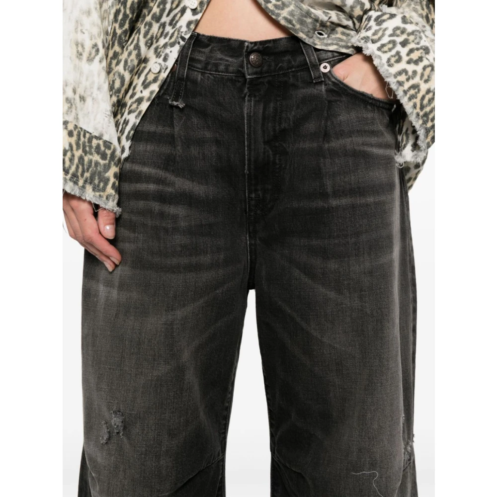 R13 Zwarte Wide Leg Crop Jeans Black Dames