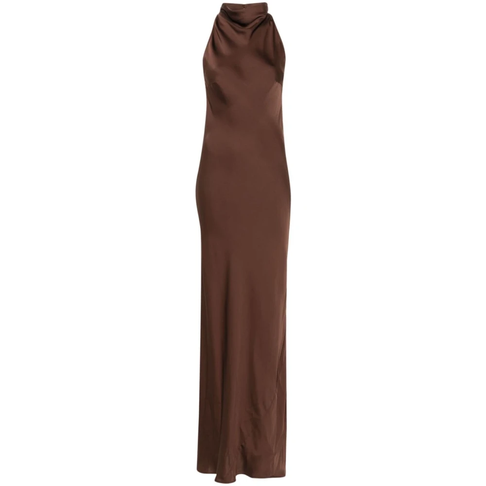 Rotate Birger Christensen Bruine Polyester Draperende Jurk met Mesh Inzet Brown Dames
