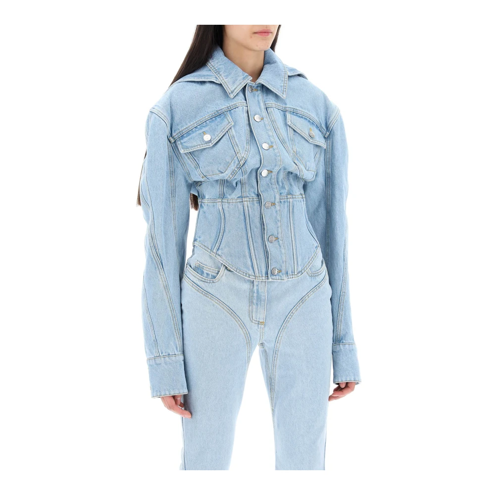 Mugler Denim Korsetjas met capuchon Blue Dames
