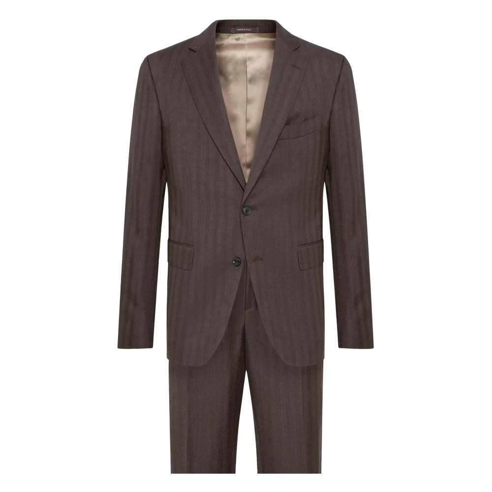 Boggi Milano Herringbone Suit in zuivere Super 131 wol Gray Heren