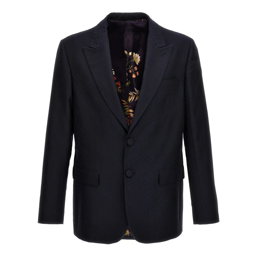 Etro Blue Wool And Cotton Jacquard Jacket - Male - Blazers - L - Jackets