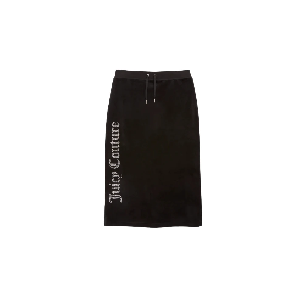 Juicy Couture Zwarte Velours Midi Rok met Strass Logo Black Dames