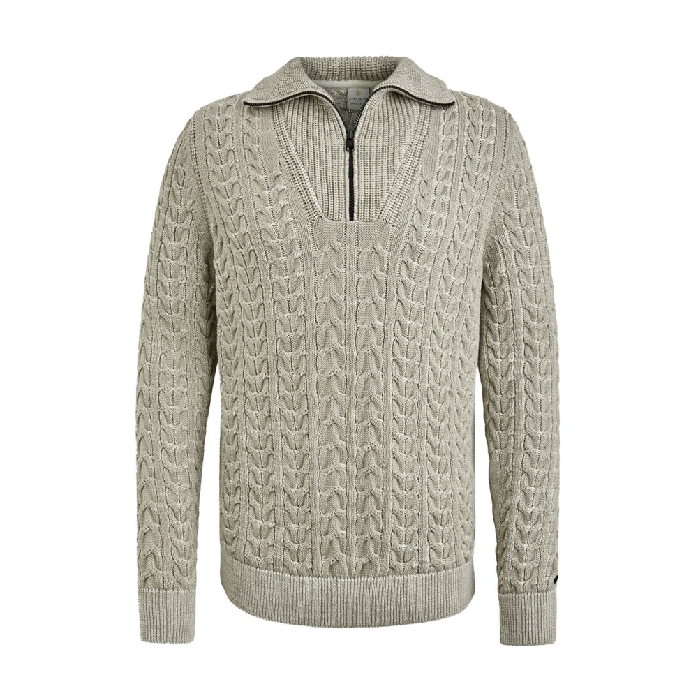 Cast Iron Half Zip Pullover Katoen Geplateerd Beige Heren