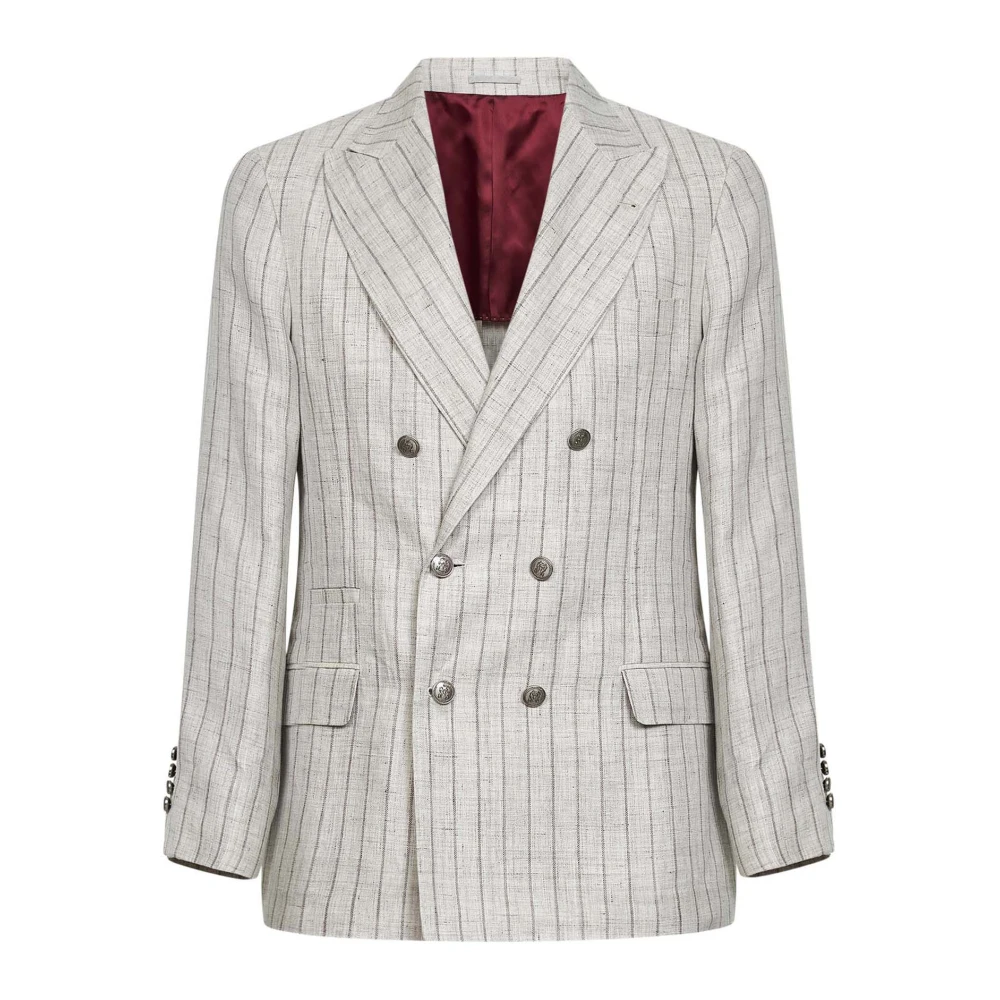 Brunello Cucinelli Men's Beige Blazers, M, Pinstripe Twill Blazer